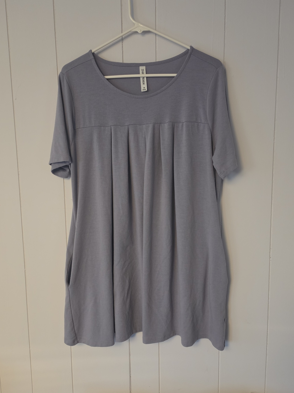 Zenana Outfitters Short Sleeve Pleated Tunic - Light Lavender